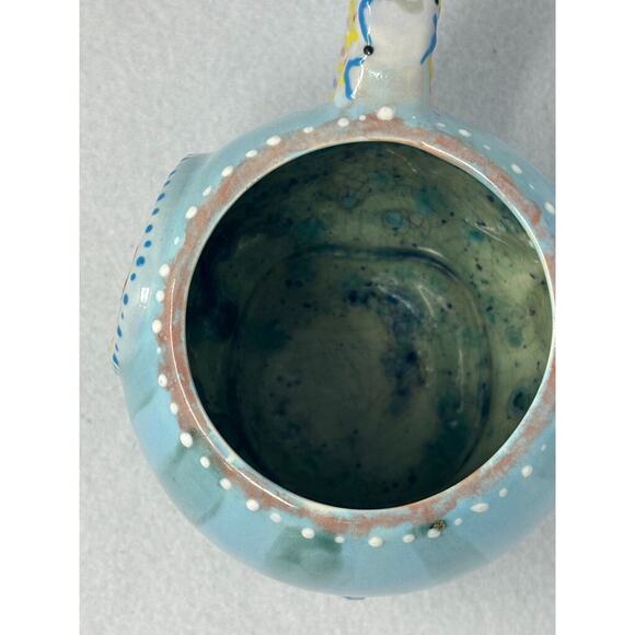 Unique Elephant Stoneware Pottery Mug Signed By Artist Blue Raised - Picture 7 of 9